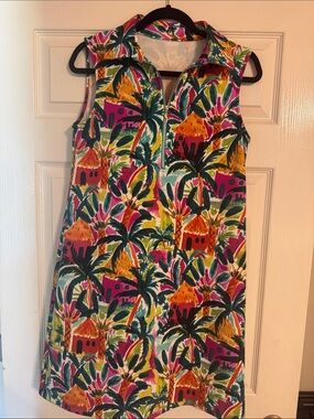 Pappagallo Tropical Print Sleeveless Zip-Front Dress